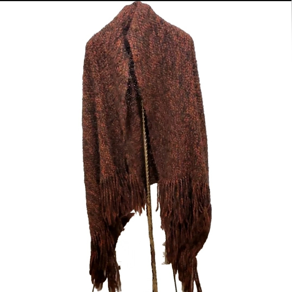 Kennebunk Weavers Multicolor Brown Fringe Shawl Throw 49"x 19.5" Made In USA